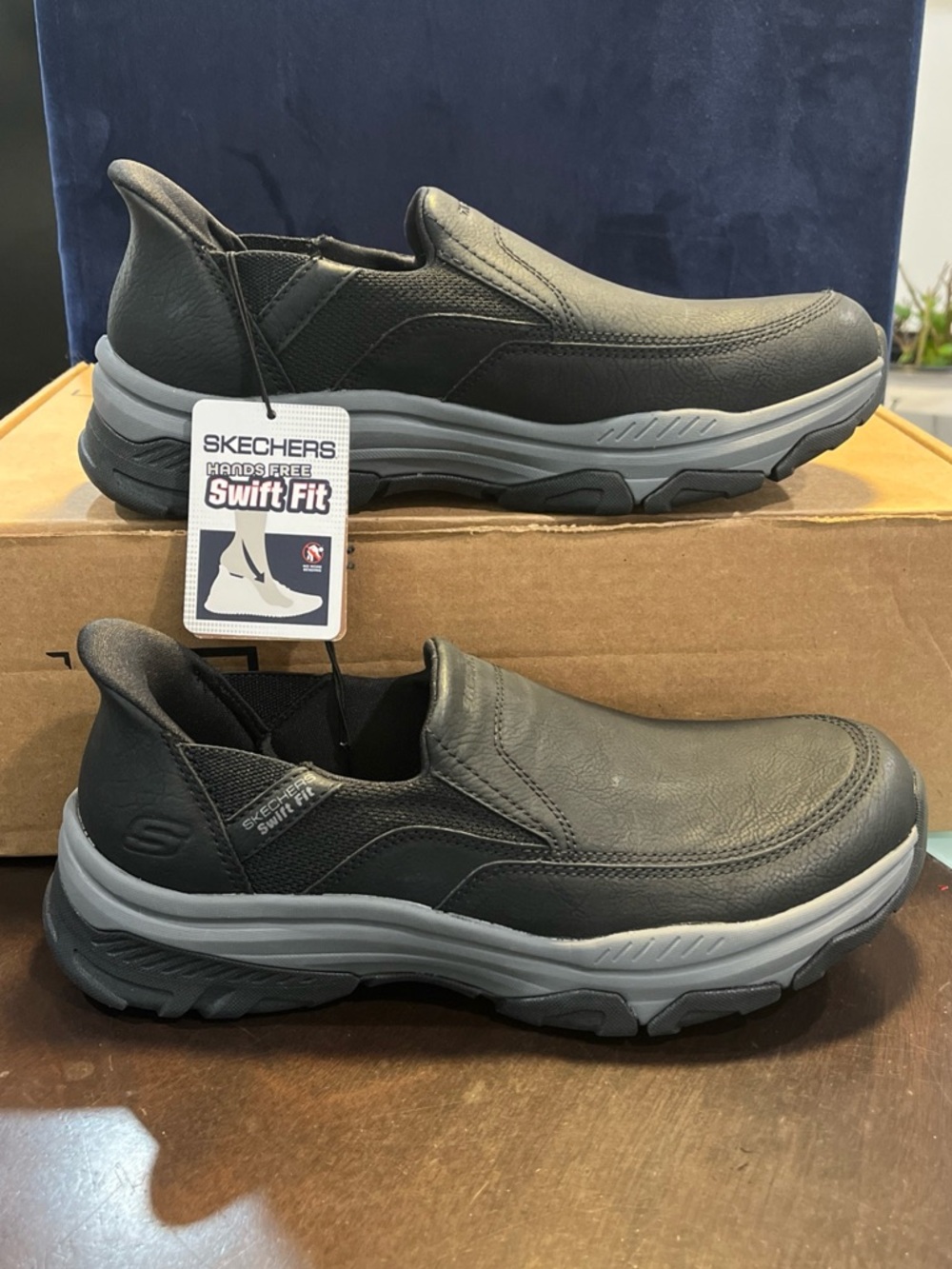 Skechers Men’s Swift-Fit Slip-On Loafers in Black and Gray
